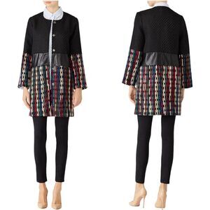 Lavand Women’s Multi Black Textured Twill Colorblock Coat Jacket Size XS Classy